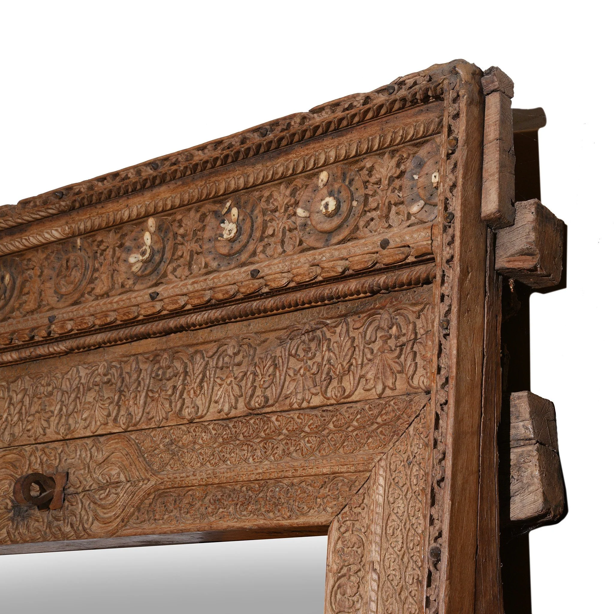 Old Indian Carved Doorway Mirror from Rajasthan - 18thC - Image 4