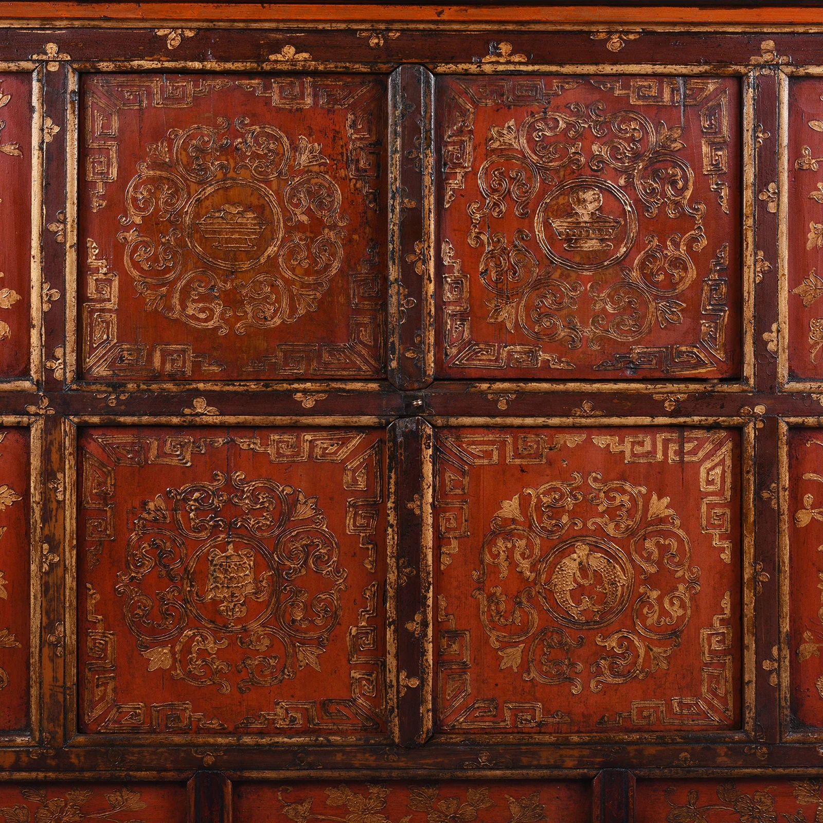 Red & Gold Painted Tibetan Altar Cabinet- 19th Century - Image 3