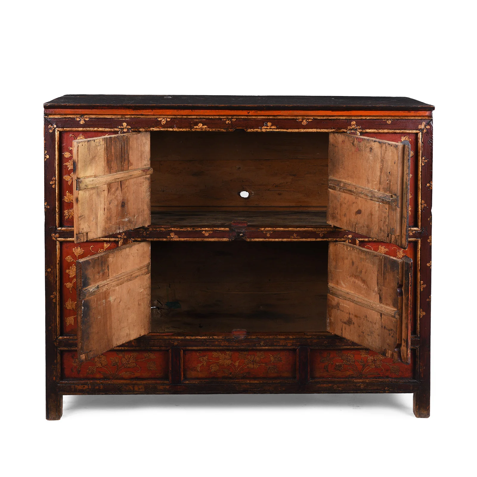 Red & Gold Painted Tibetan Altar Cabinet- 19th Century - Image 4