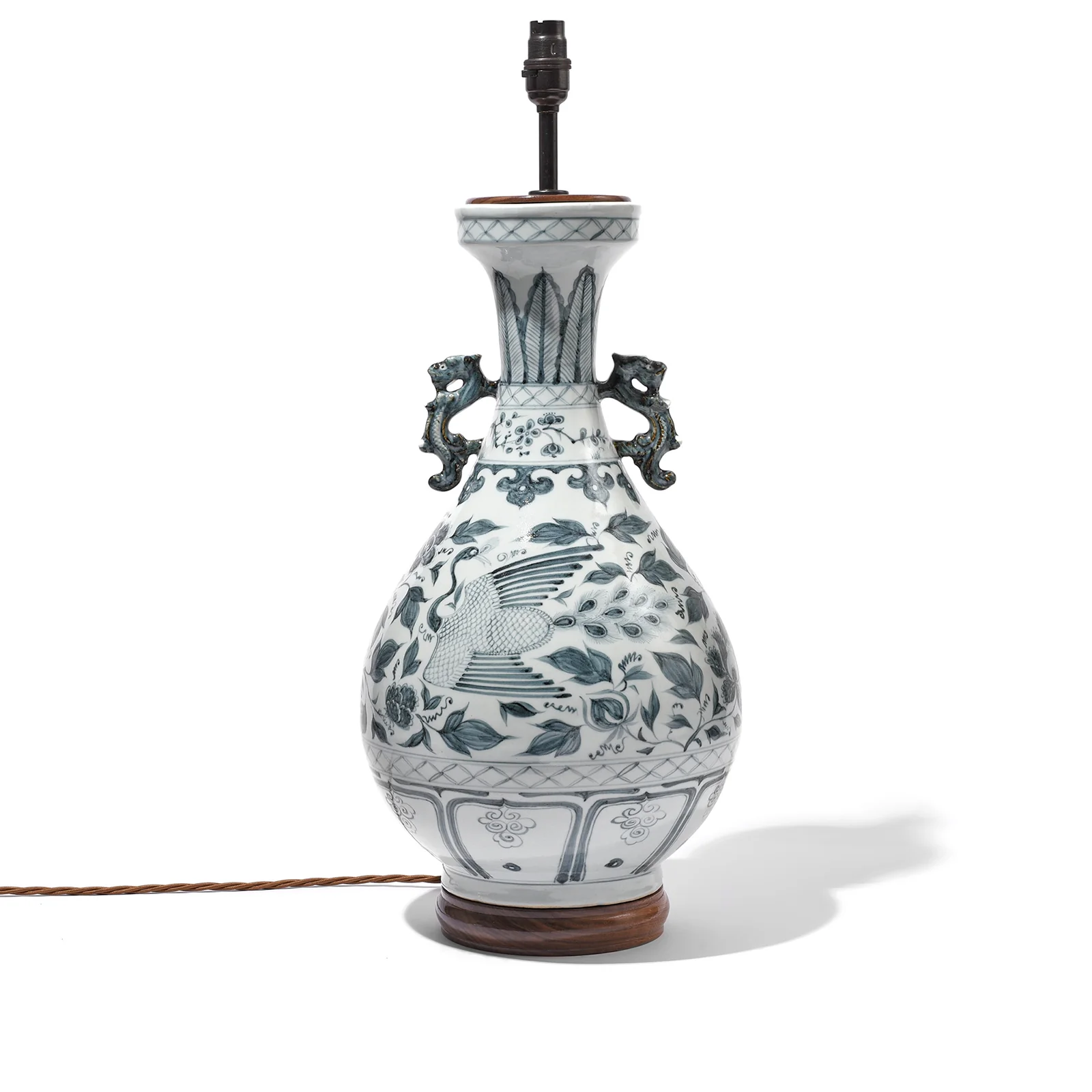 Blue & White Porcelain Vase Lamp - Phoenix Design - Image 3