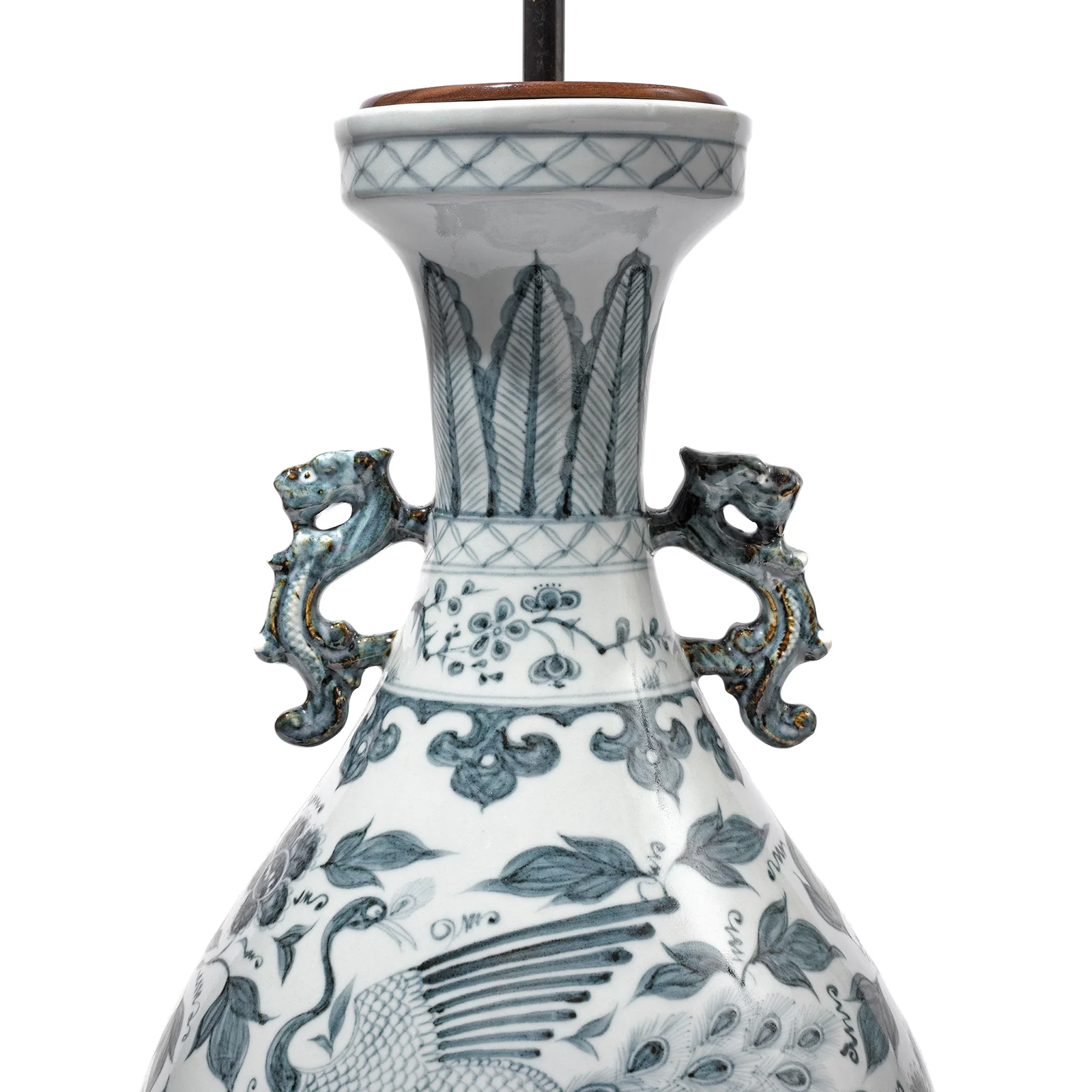 Blue & White Porcelain Vase Lamp - Phoenix Design - Image 5