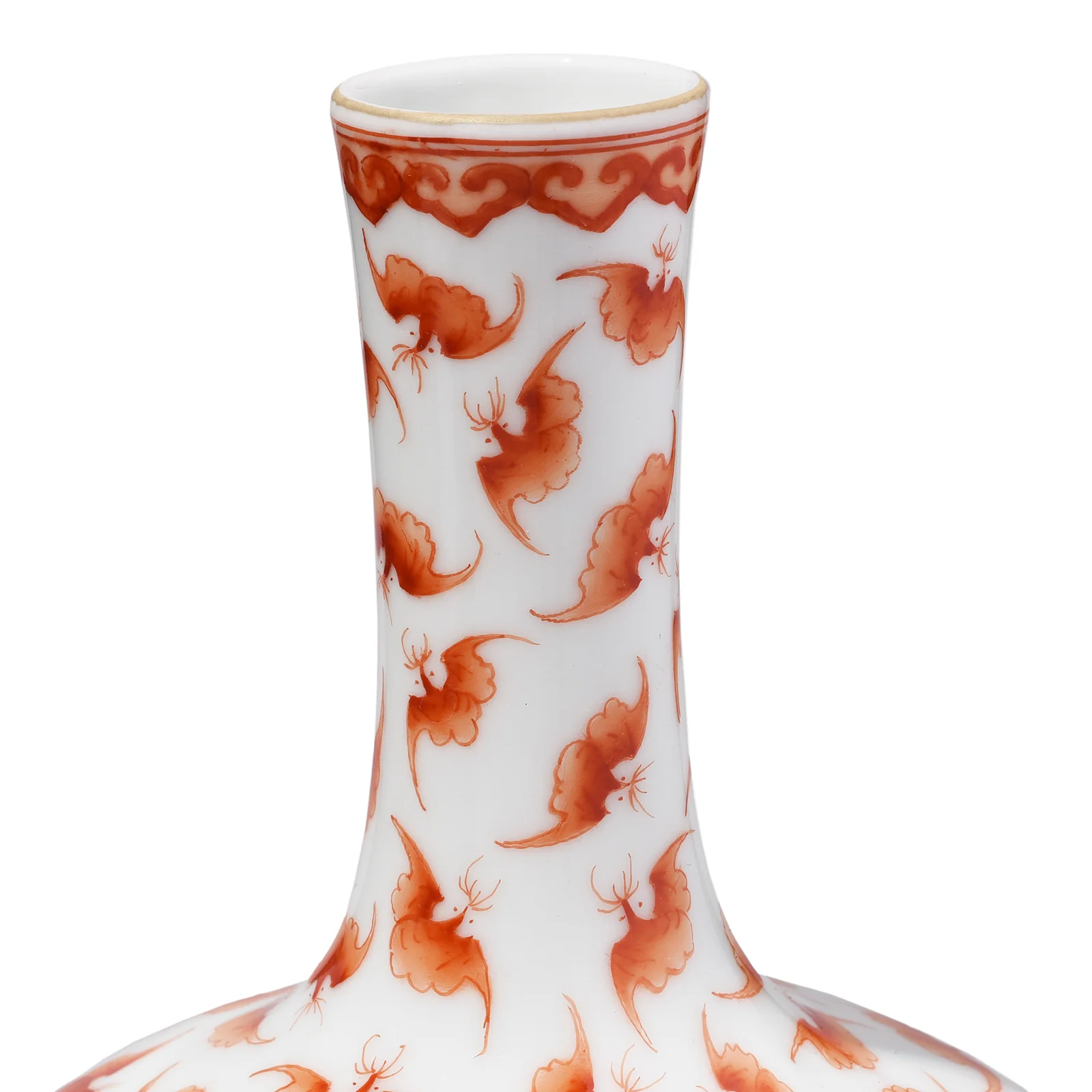 Porcelain Tianqiuping Vase - Burnt Orange Bats - Image 3