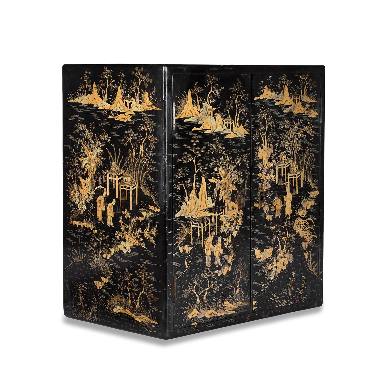 Gilt Black Lacquer Chinese Export Table Cabinet - Early 19th Century - Image 3