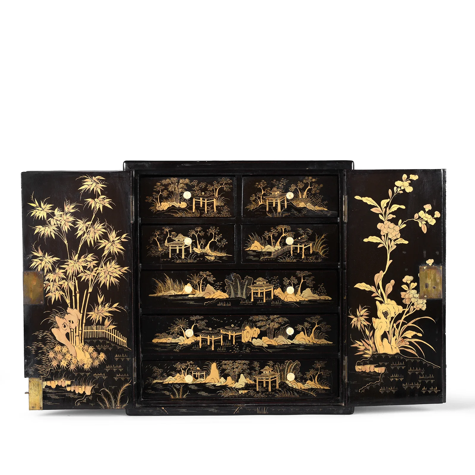 Gilt Black Lacquer Chinese Export Table Cabinet - Early 19th Century - Image 4