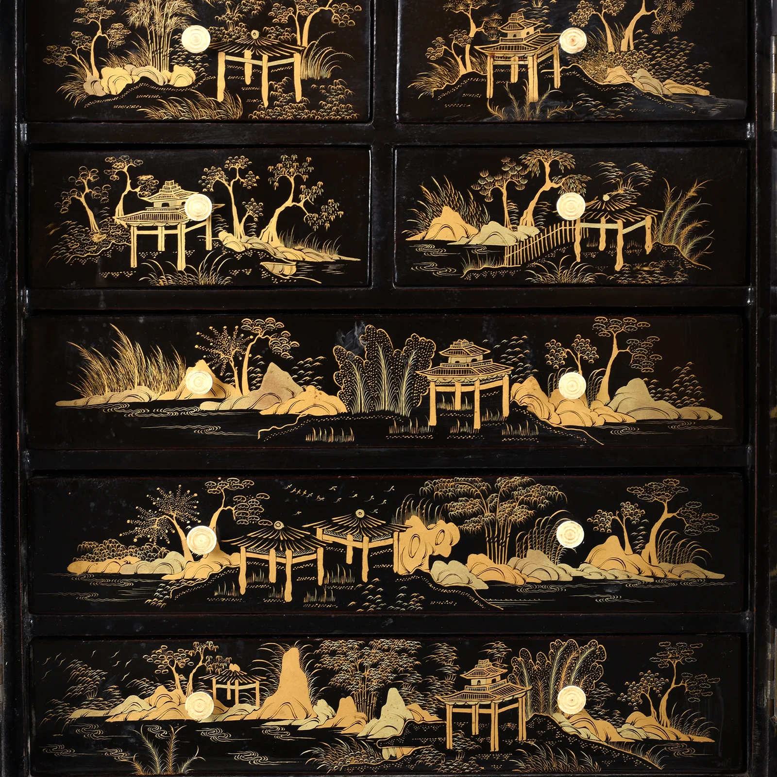 Gilt Black Lacquer Chinese Export Table Cabinet - Early 19th Century - Image 5