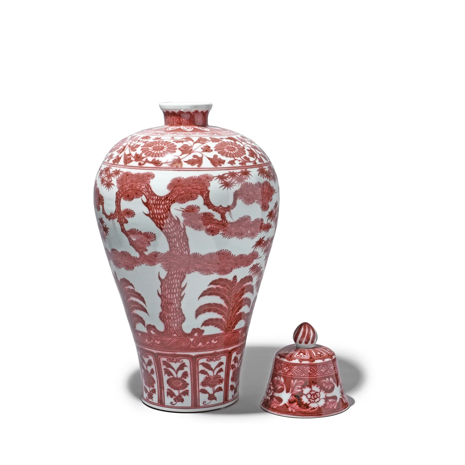 Copper Red Porcelain Temple Jar - Four Tree Design - Image 3