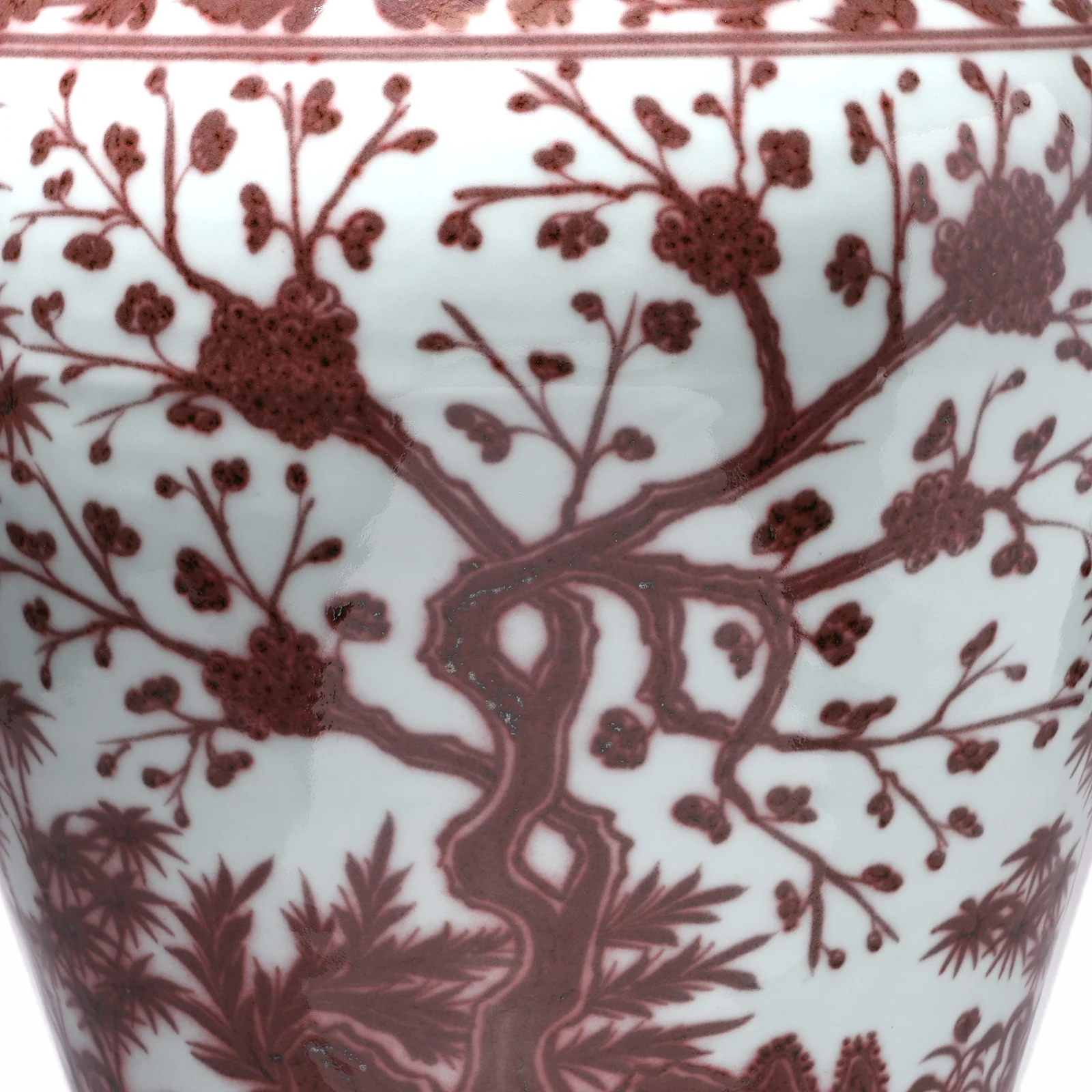 Copper Red Porcelain Temple Jar - Four Tree Design - Image 6