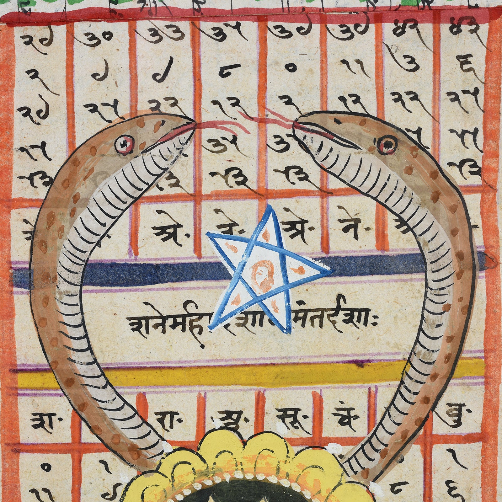 Framed Painted Indian Horoscope From Rajasthan - Ca 1920's - Image 5