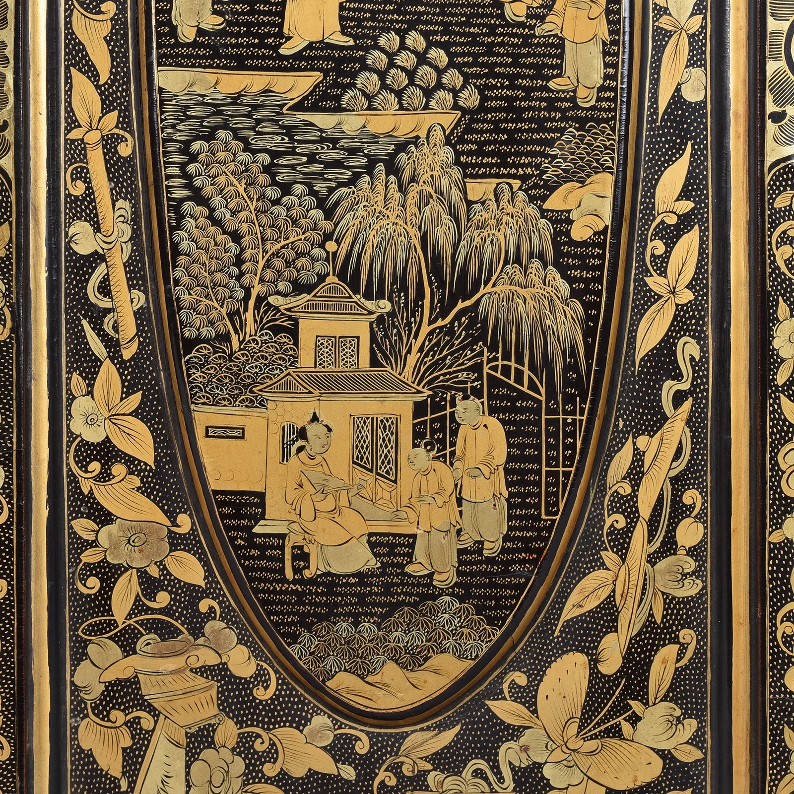 Gilt Black Lacquer Chinese Export Table Cabinet - Early 19th Century - Image 10