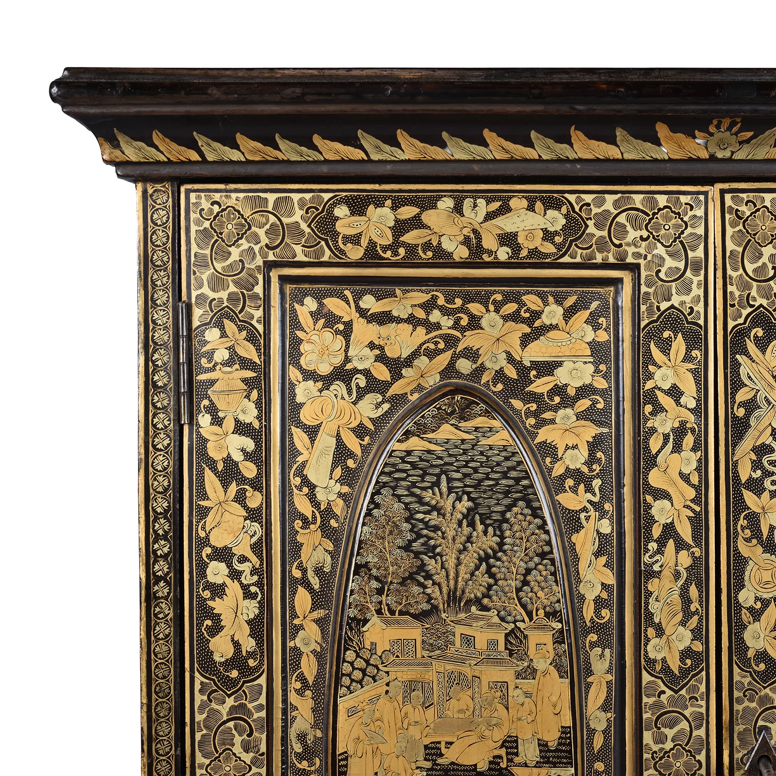 Gilt Black Lacquer Chinese Export Table Cabinet - Early 19th Century - Image 5
