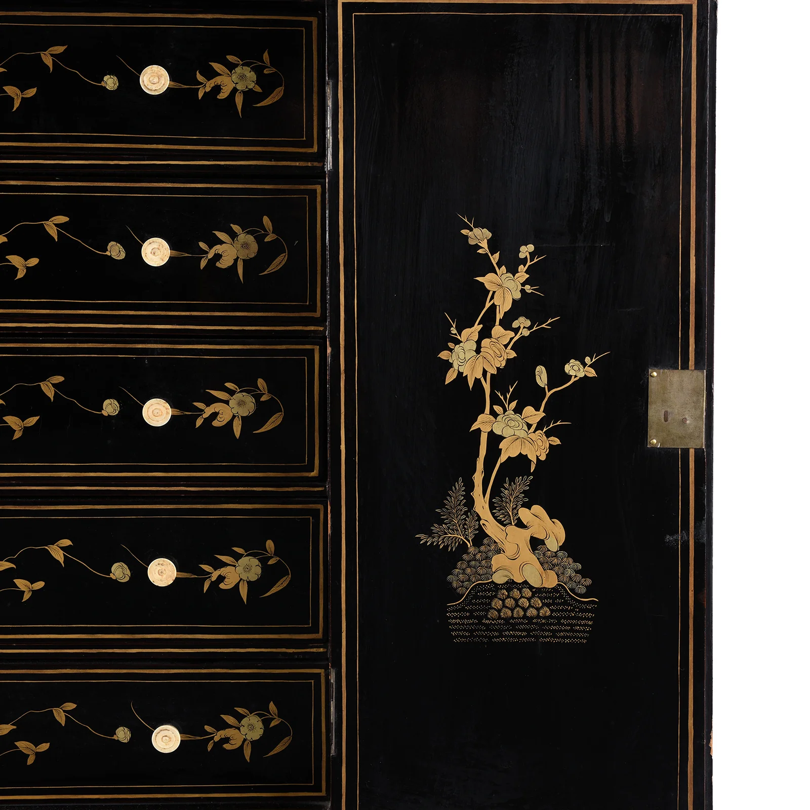 Gilt Black Lacquer Chinese Export Table Cabinet - Early 19th Century - Image 8