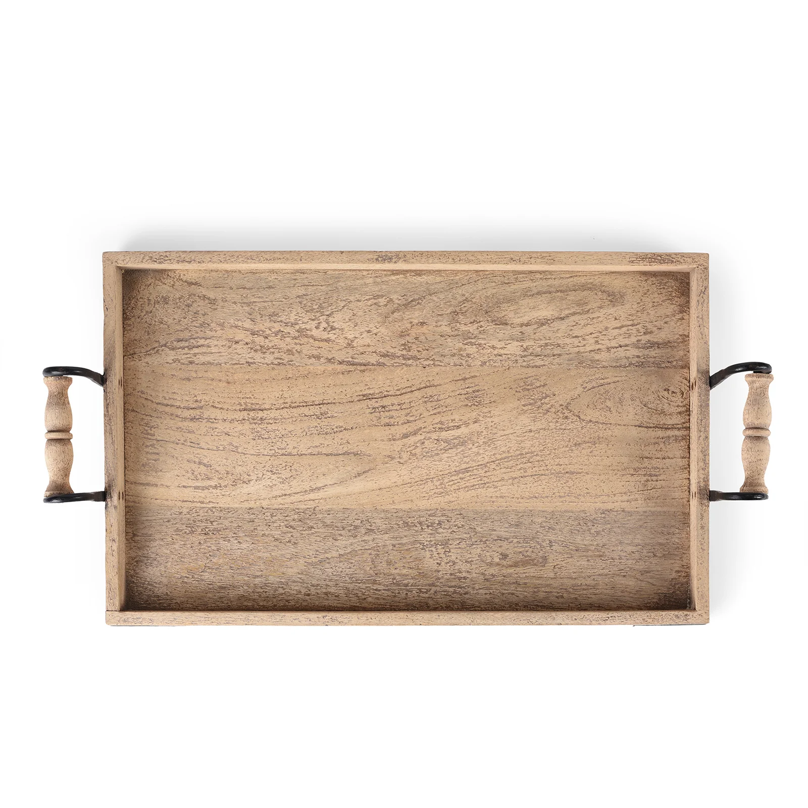Limed Wood Tray with Iron handles - Image 3