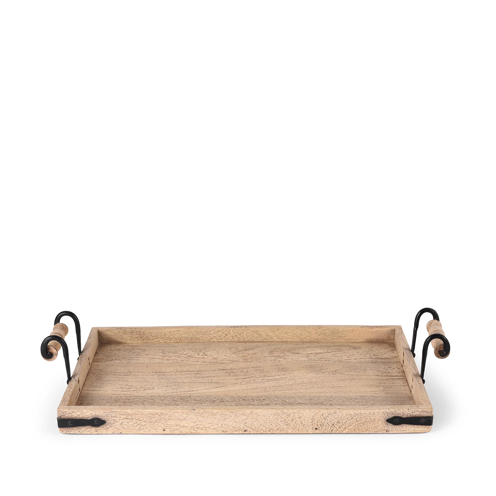 Limed Wood Tray with Iron handles - Image 4