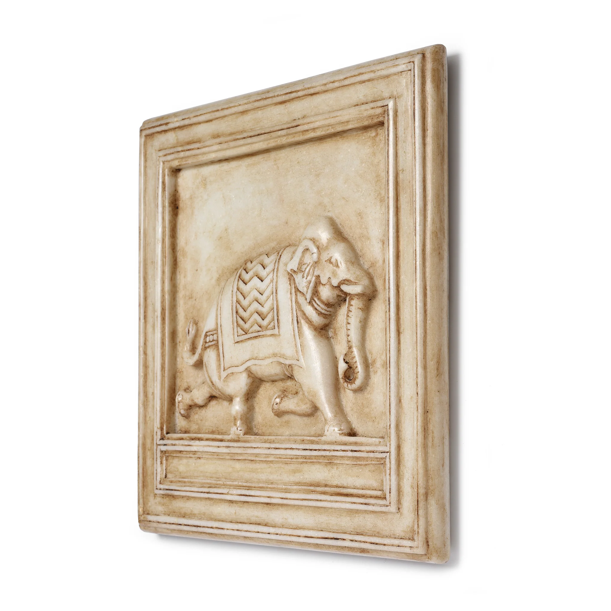 White Marble Mughal Style Elephant Panel - Image 4