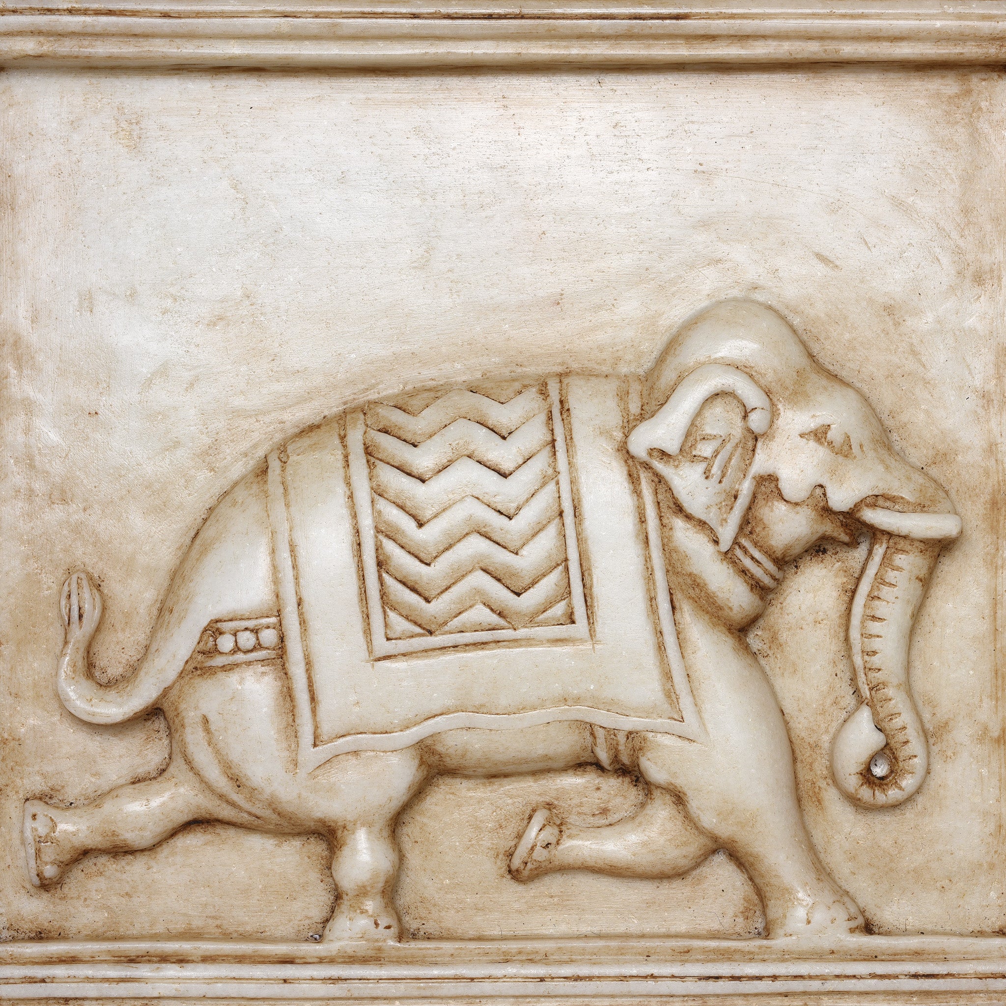 White Marble Mughal Style Elephant Panel - Image 5