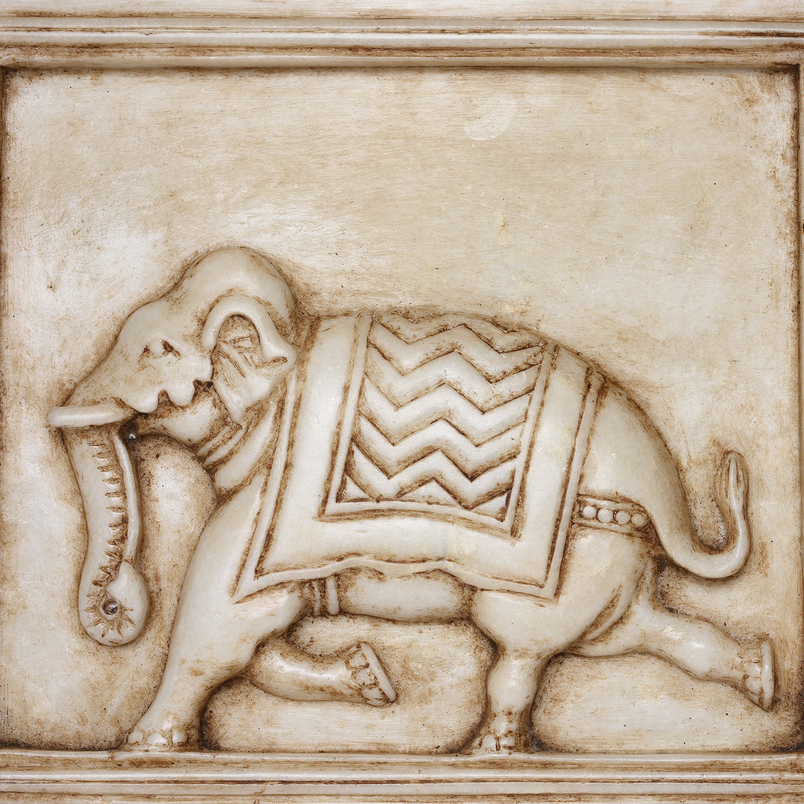 White Marble Mughal Style Elephant Panel - Image 7