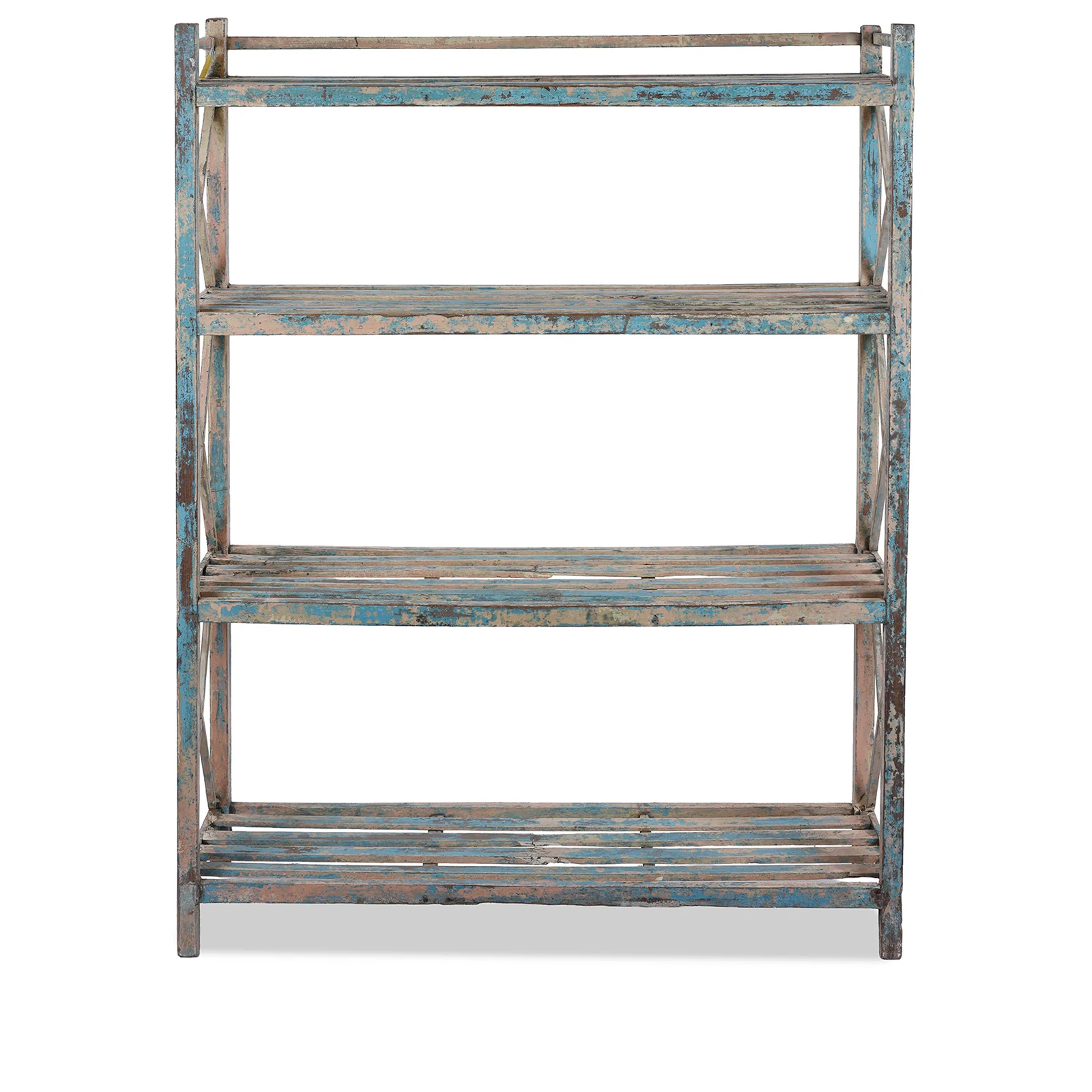 Vintage Slatted Teakwood Shelf From Rajasthan - Ca 1930 - Image 3