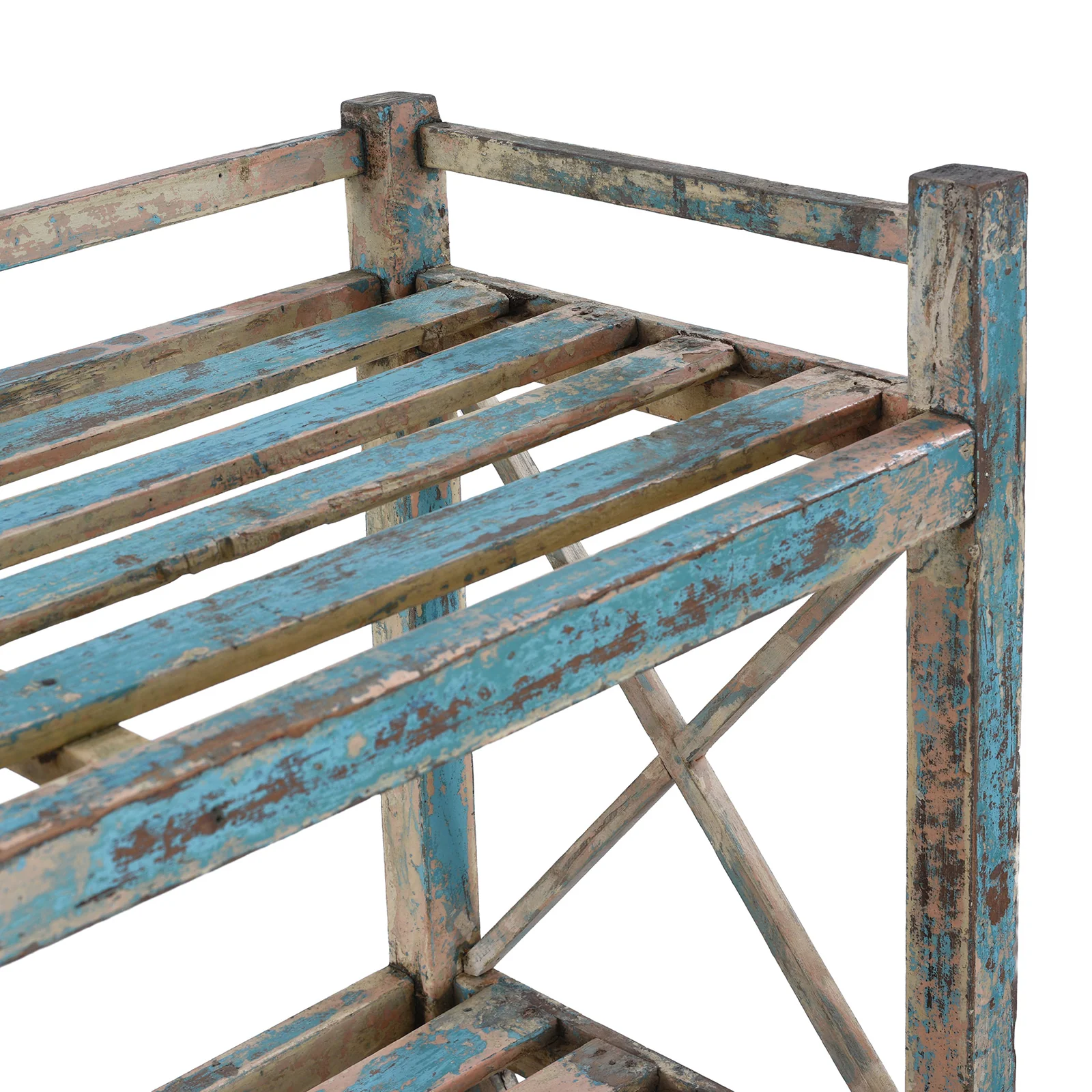 Vintage Slatted Teakwood Shelf From Rajasthan - Ca 1930 - Image 5