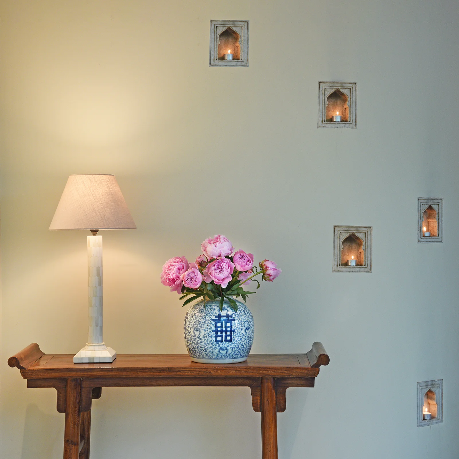 Tall Bone Inlay Pillar Table Lamp - Image 6