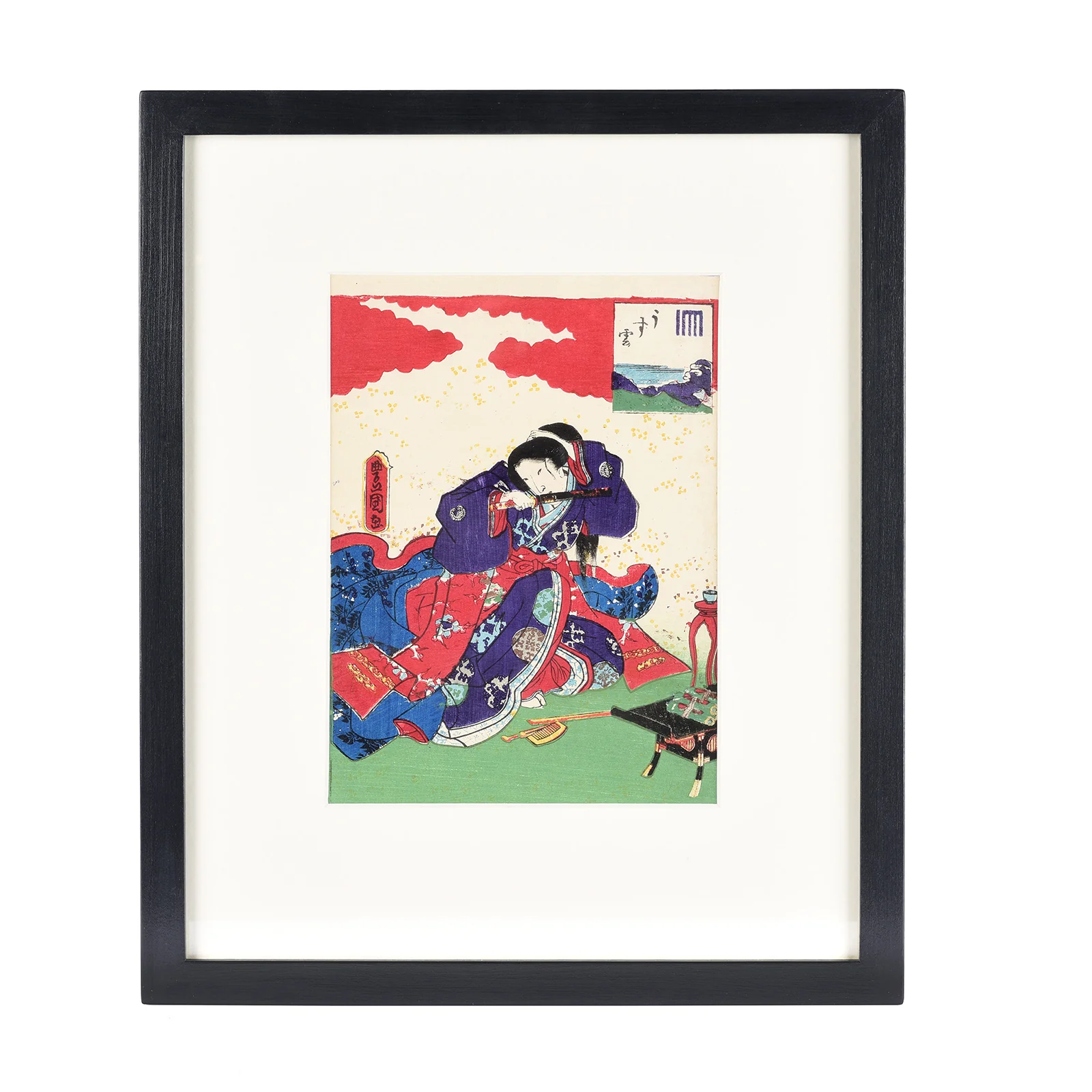 Framed Genji Woodblock Print Oban by Kunisada - 19th Century - Image 3