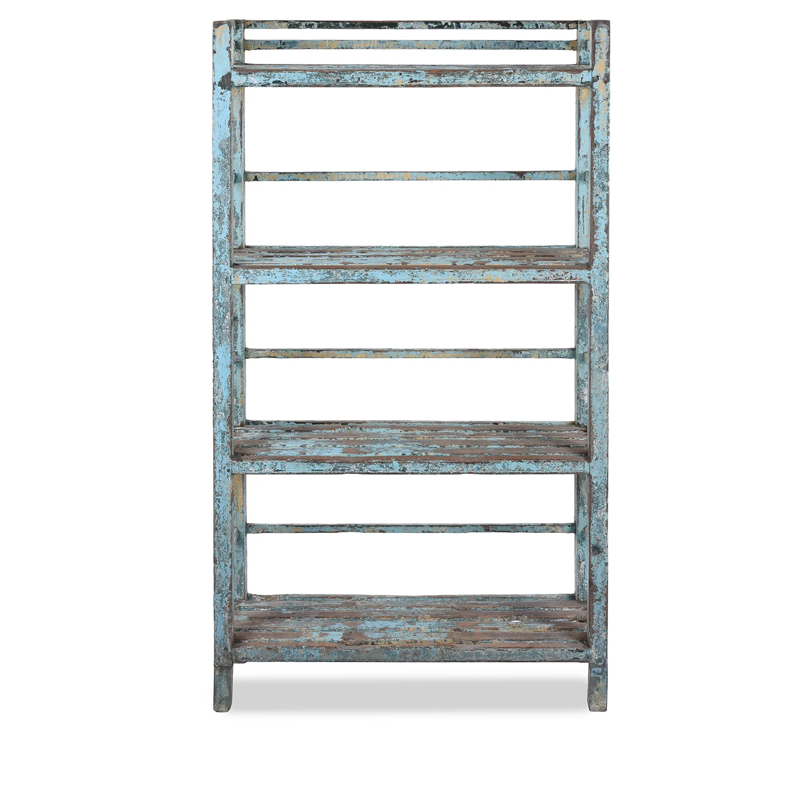 Vintage Blue Painted Indian Slatted Teak Shelf - Ca 1930 - Image 3