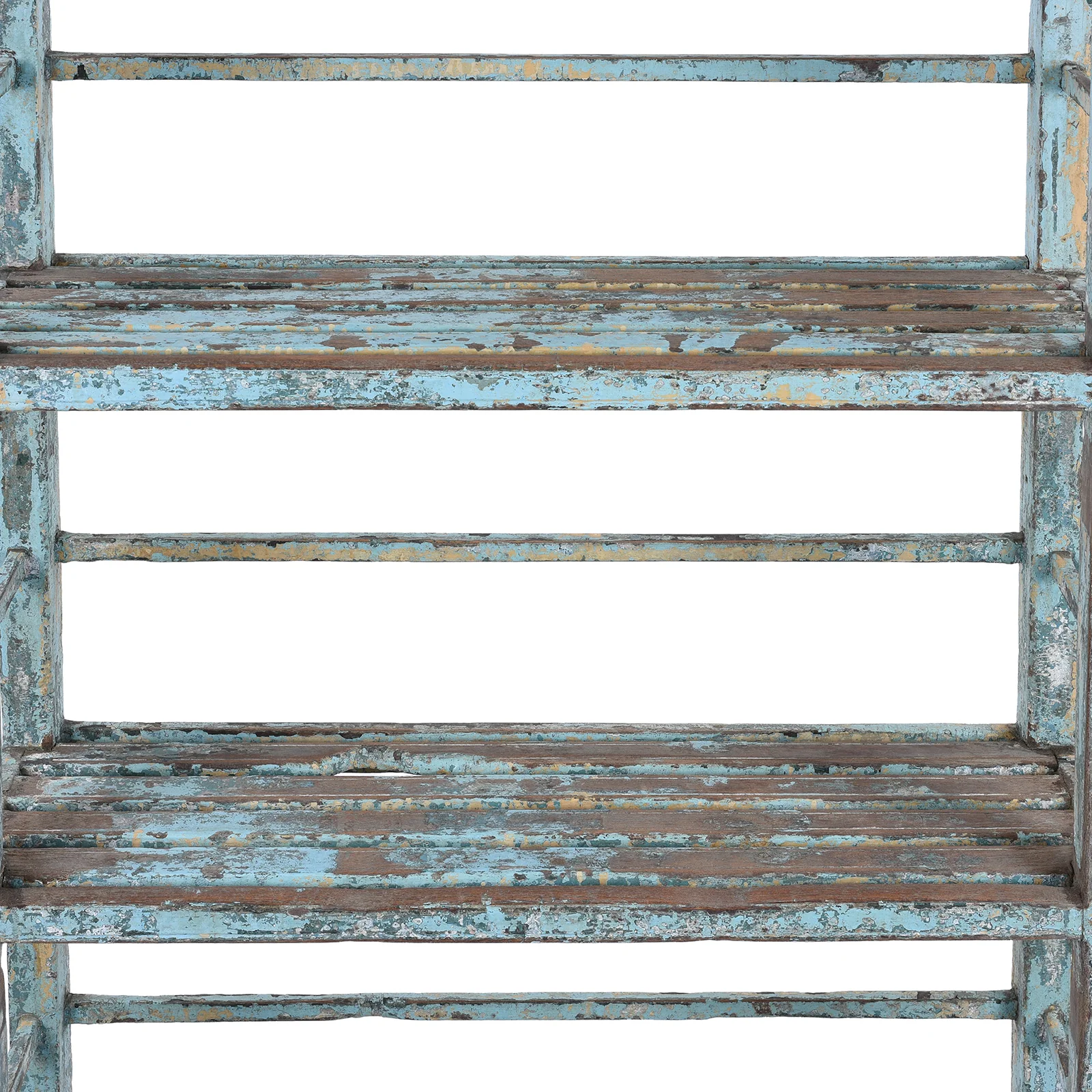 Vintage Blue Painted Indian Slatted Teak Shelf - Ca 1930 - Image 4