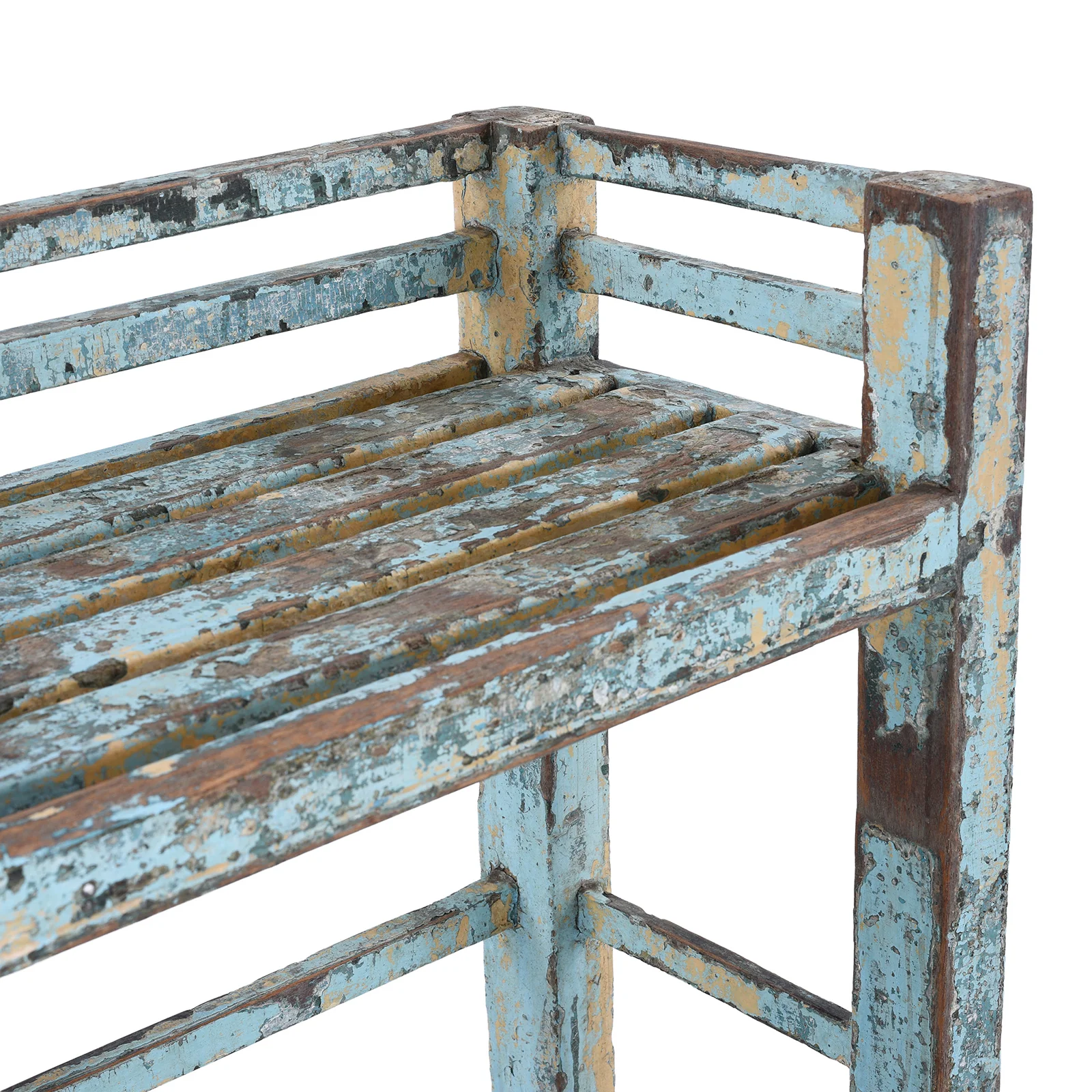 Vintage Blue Painted Indian Slatted Teak Shelf - Ca 1930 - Image 5