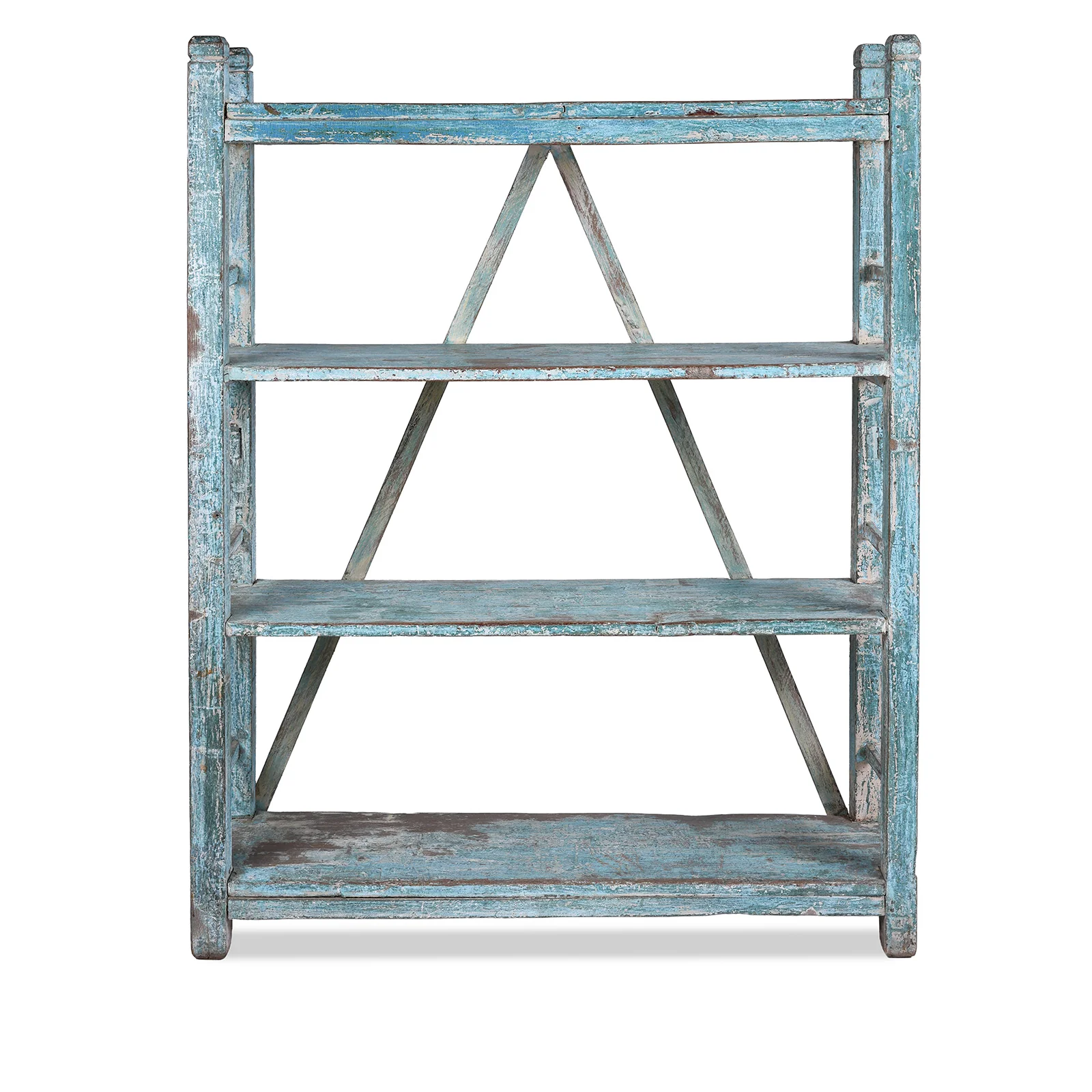 Vintage Blue Painted Indian Teak Shelf - Ca 1930 - Image 3