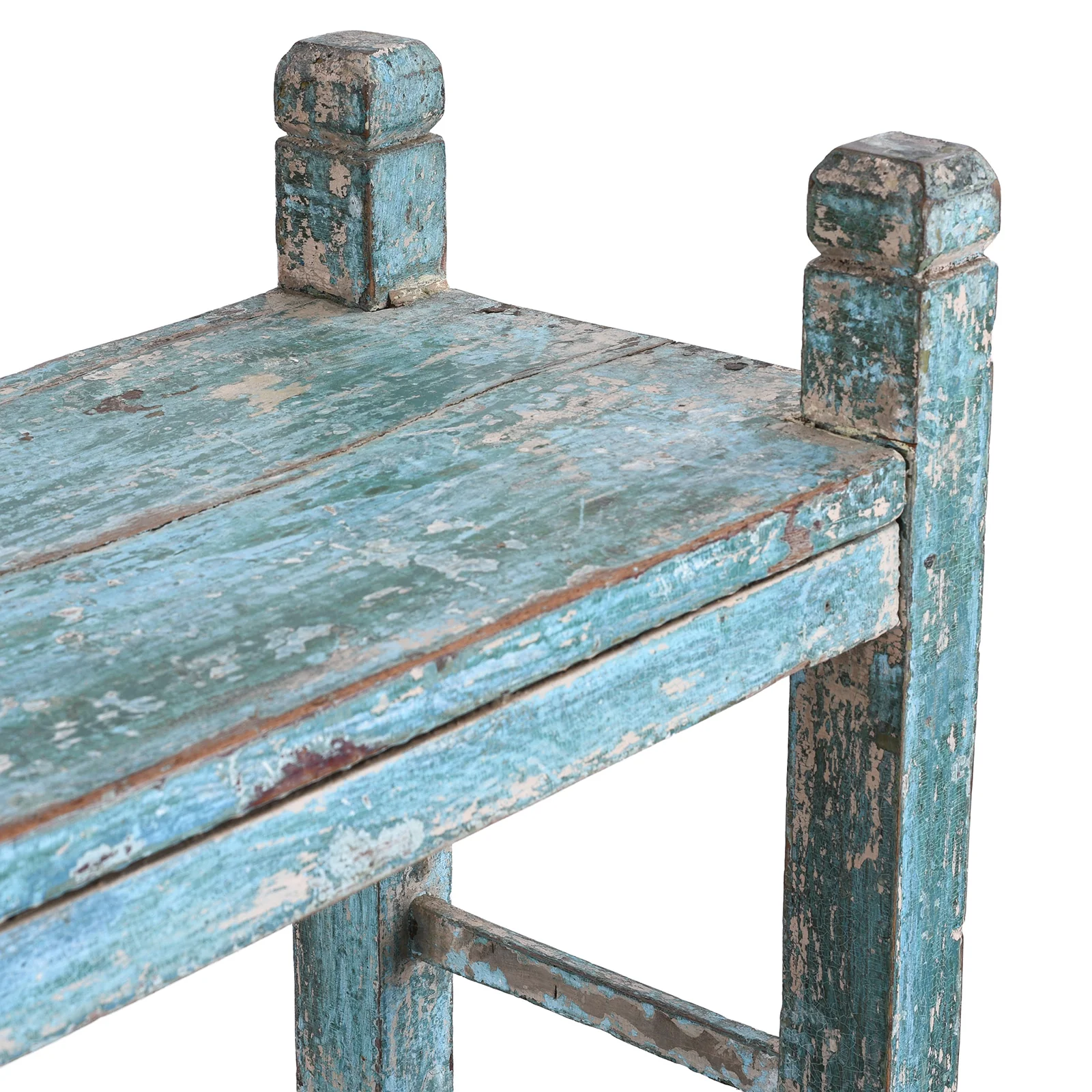 Vintage Blue Painted Indian Teak Shelf - Ca 1930 - Image 5