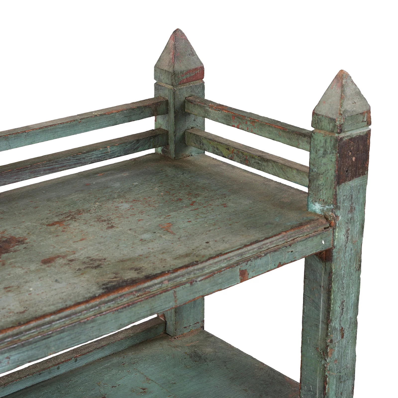 Vintage Green Painted Indian Teak Shelf - Ca 1930 - Image 4